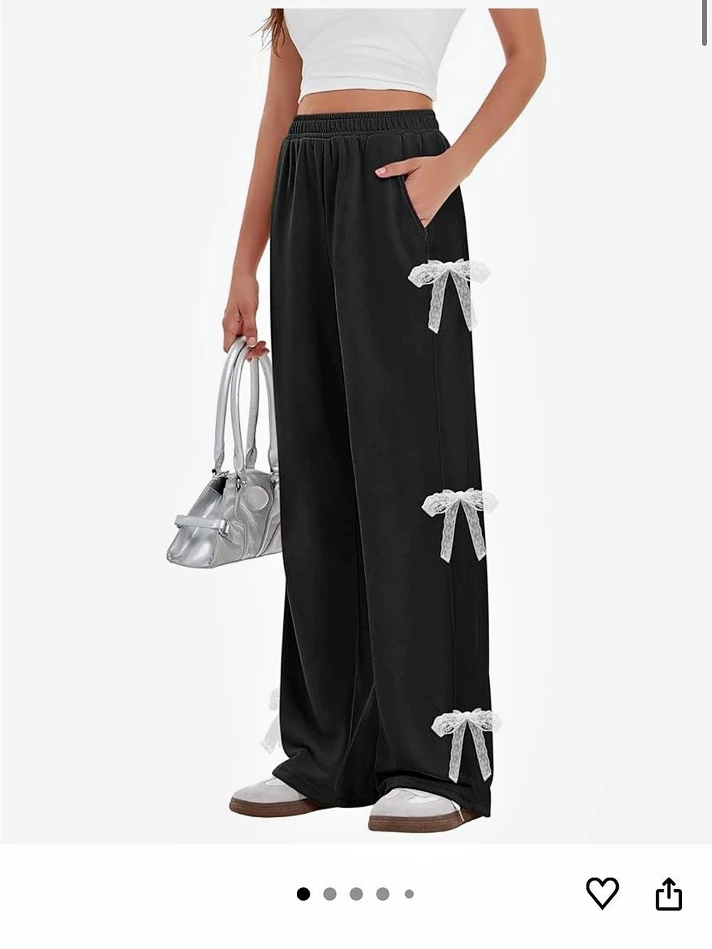 Black & White Wide Leg Bow Detail Pants
